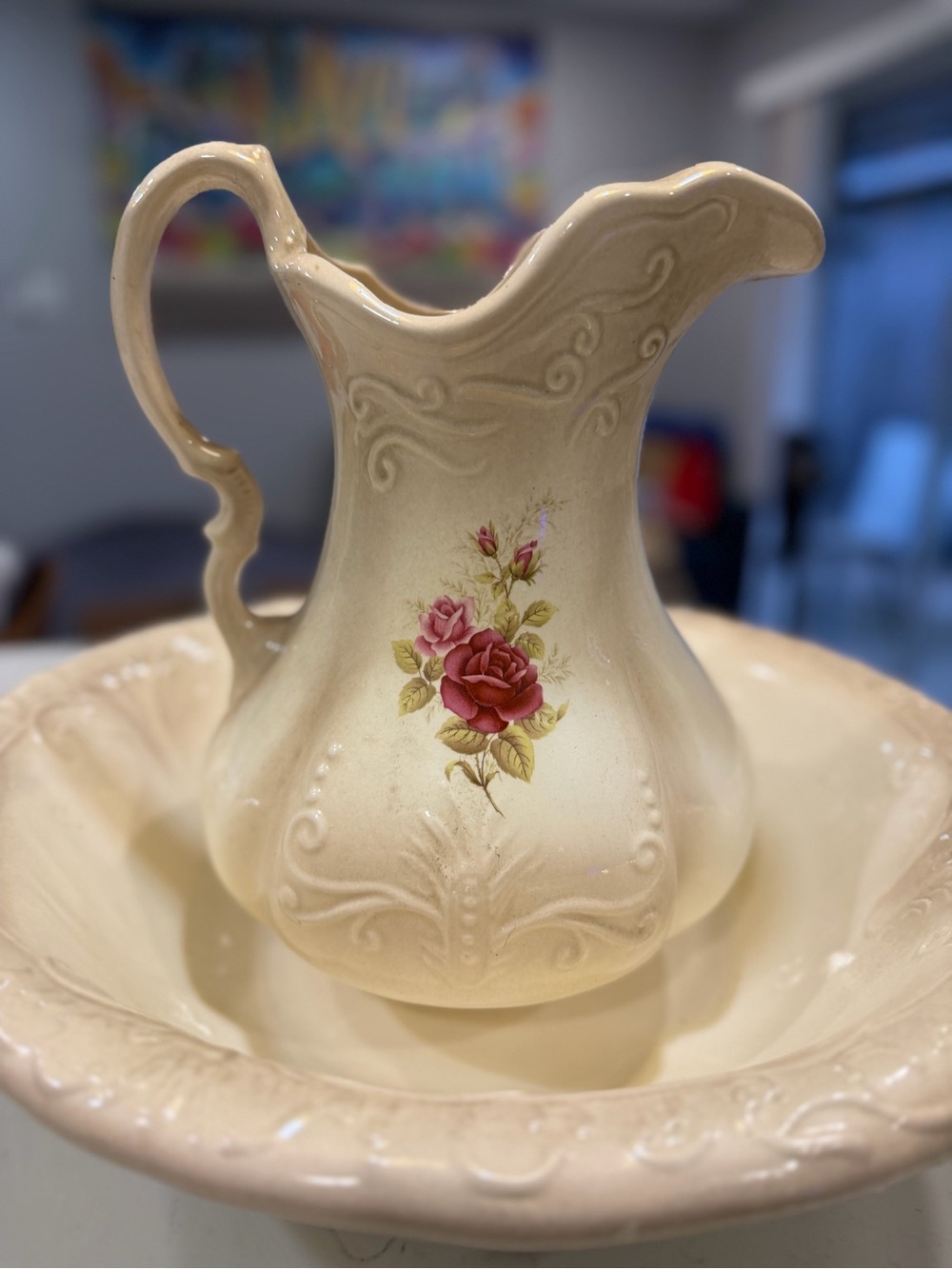 English Ironstone 1890 Pitcher And Basin Set  Butter Yellow MINT
